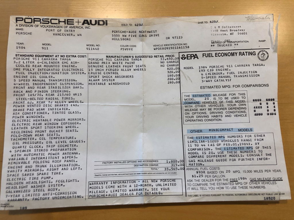 Porsche 911 Carrera 3.2 (US)