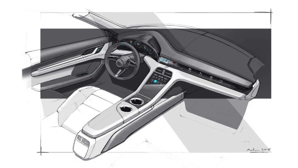 Porsche Taycan interior design sketch 1