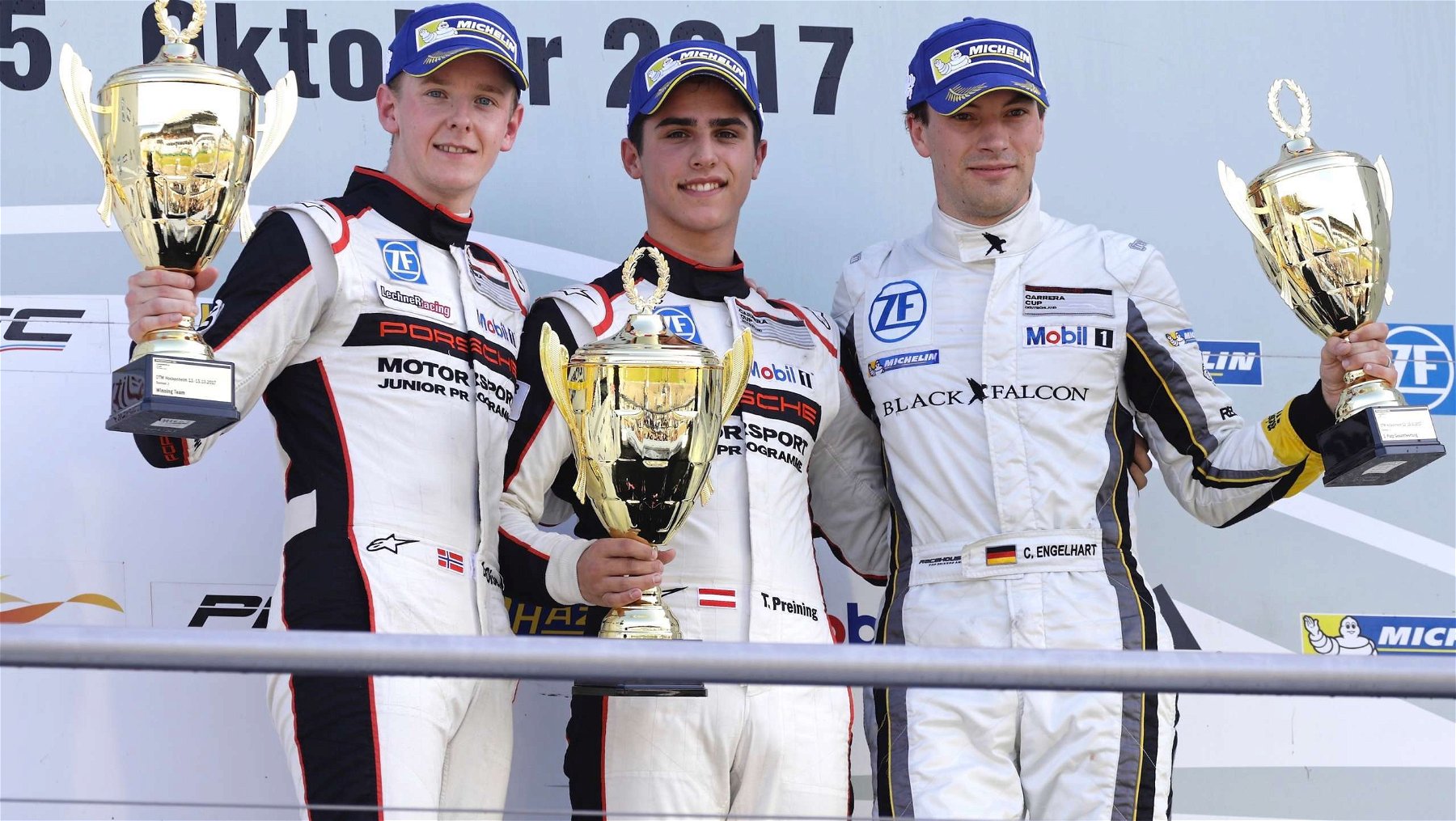 Porsche factory driver Thomas Preining wins a Porsche Carrera Cup race at Hockenheim in 2017