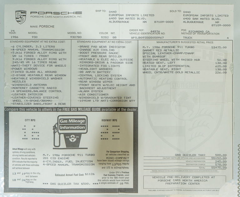 Porsche 911 Turbo 3.3 (US)
