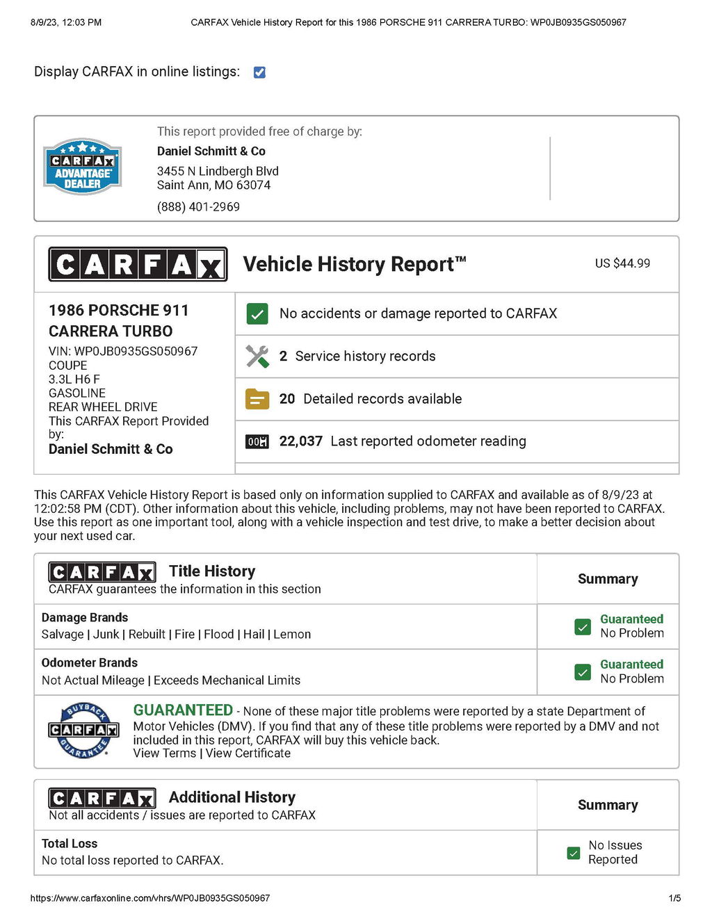 Porsche 911 Turbo 3.3 (US)