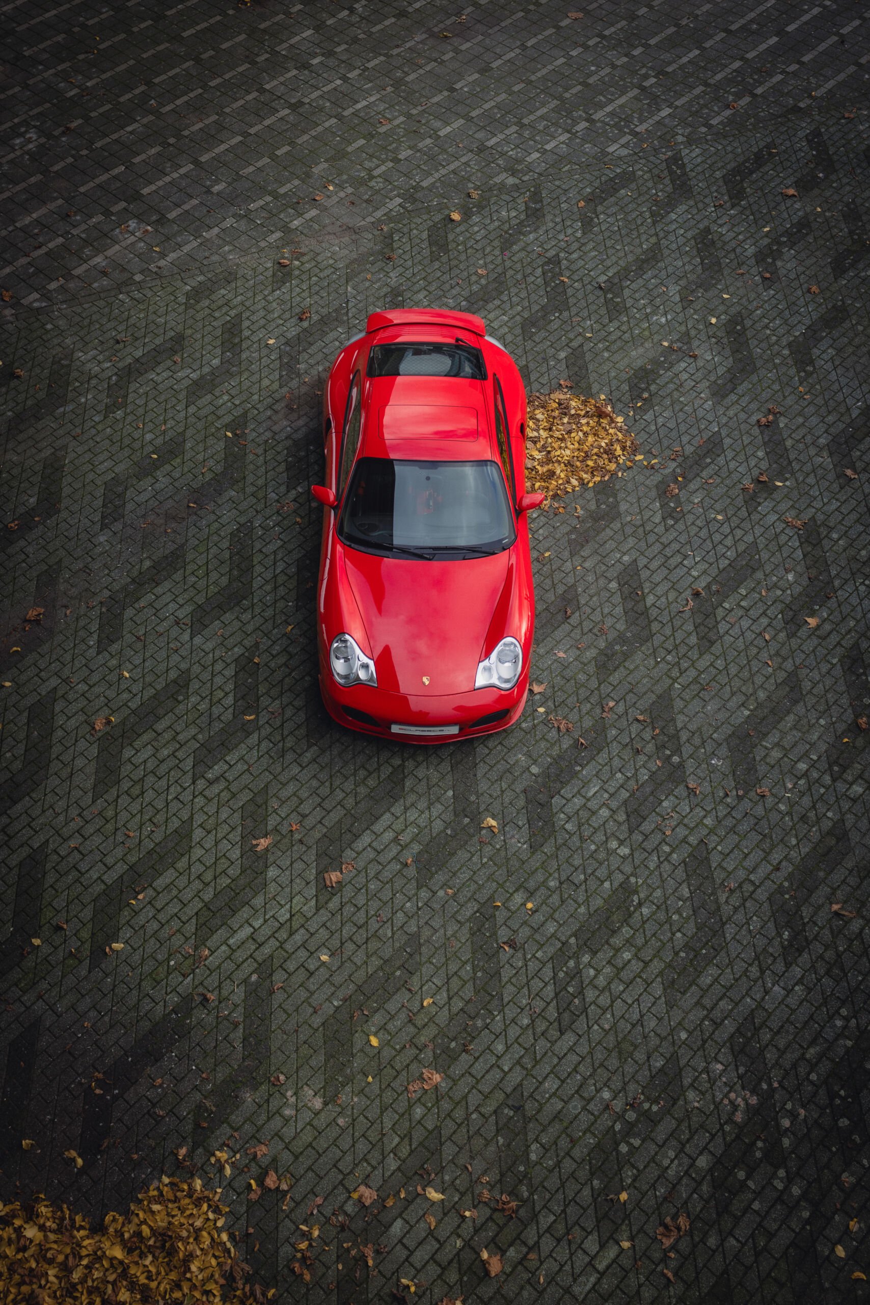 Guards Red Porsche 996 Turbo from the top