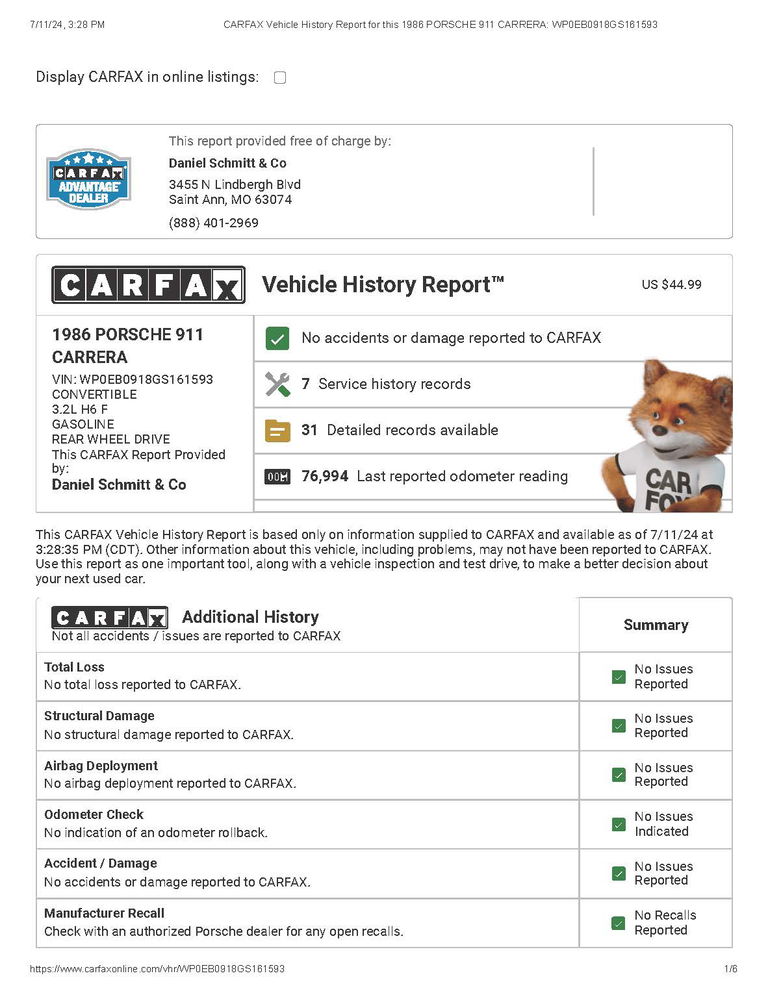 Porsche 911 Carrera 3.2 (US)