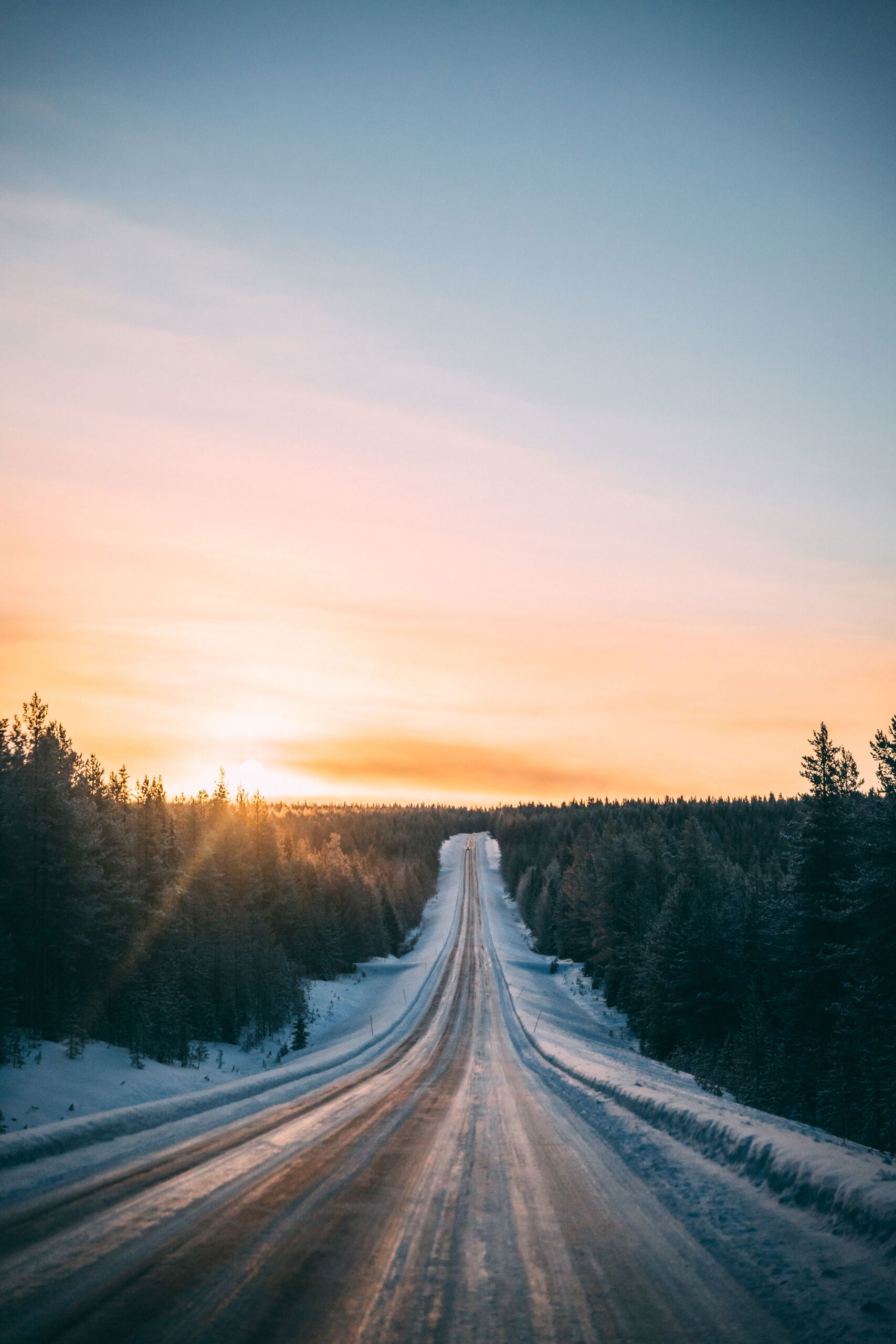 Finnish road in the sunset