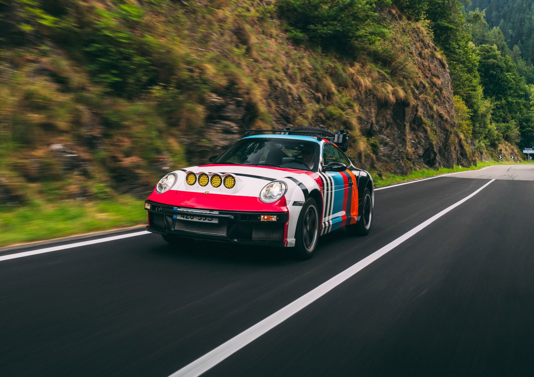 KALMAR Beyond Adventure RS-7 Safari Porsche 911 driving on an Italian mountain road