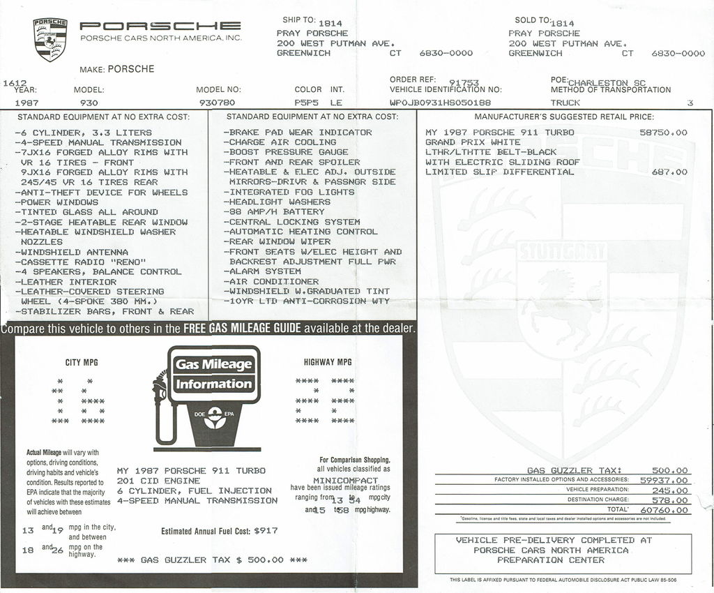 Porsche 911 Turbo 3.3 (US)