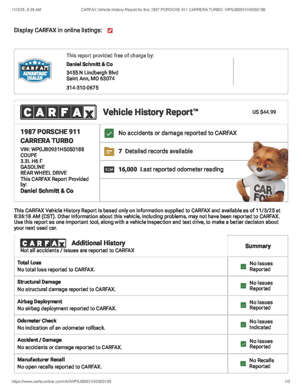 Porsche 911 Turbo 3.3 (US)