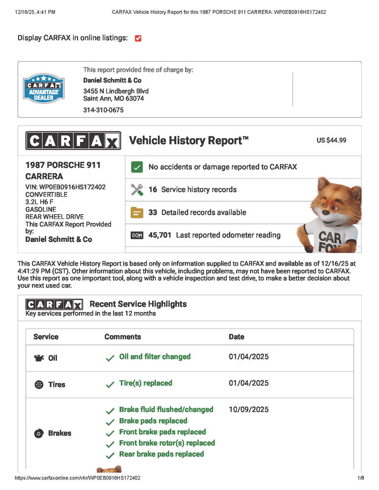 Porsche 911 Carrera 3.2 (US)