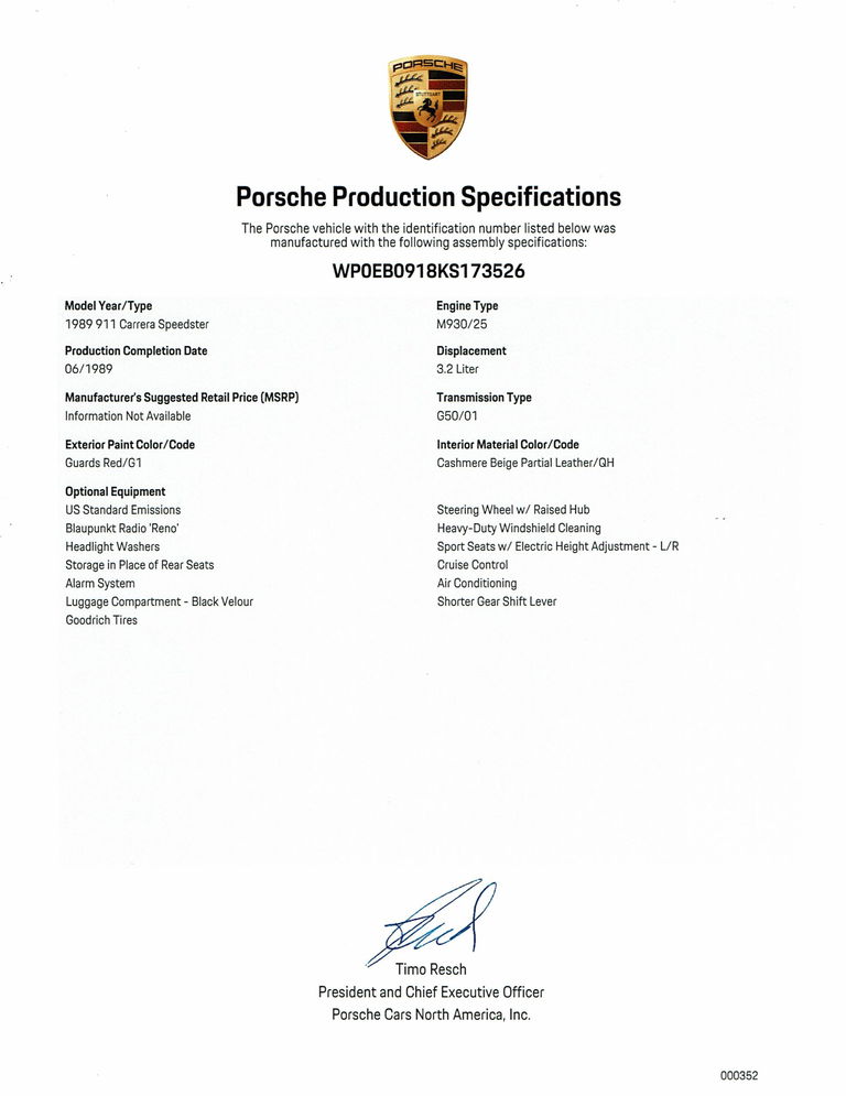 Porsche 911 Carrera 3.2 Speedster (US)