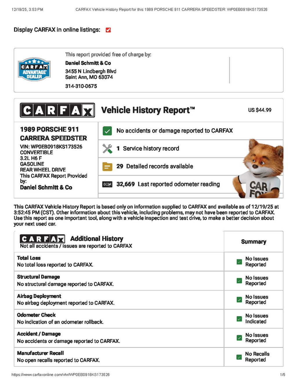 Porsche 911 Carrera 3.2 Speedster (US)