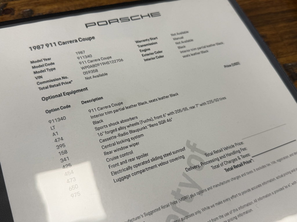 Porsche 911 Carrera 3.2 (US)